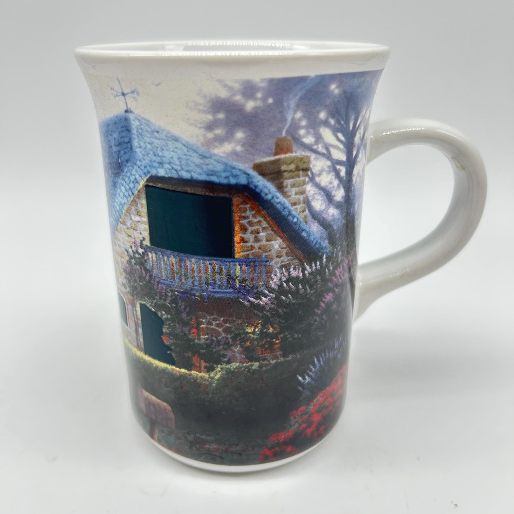 Thomas Kinkade LILAC COTTAGE ceramic coffee Mug 9 Oz Painter Of Light Heat Act.